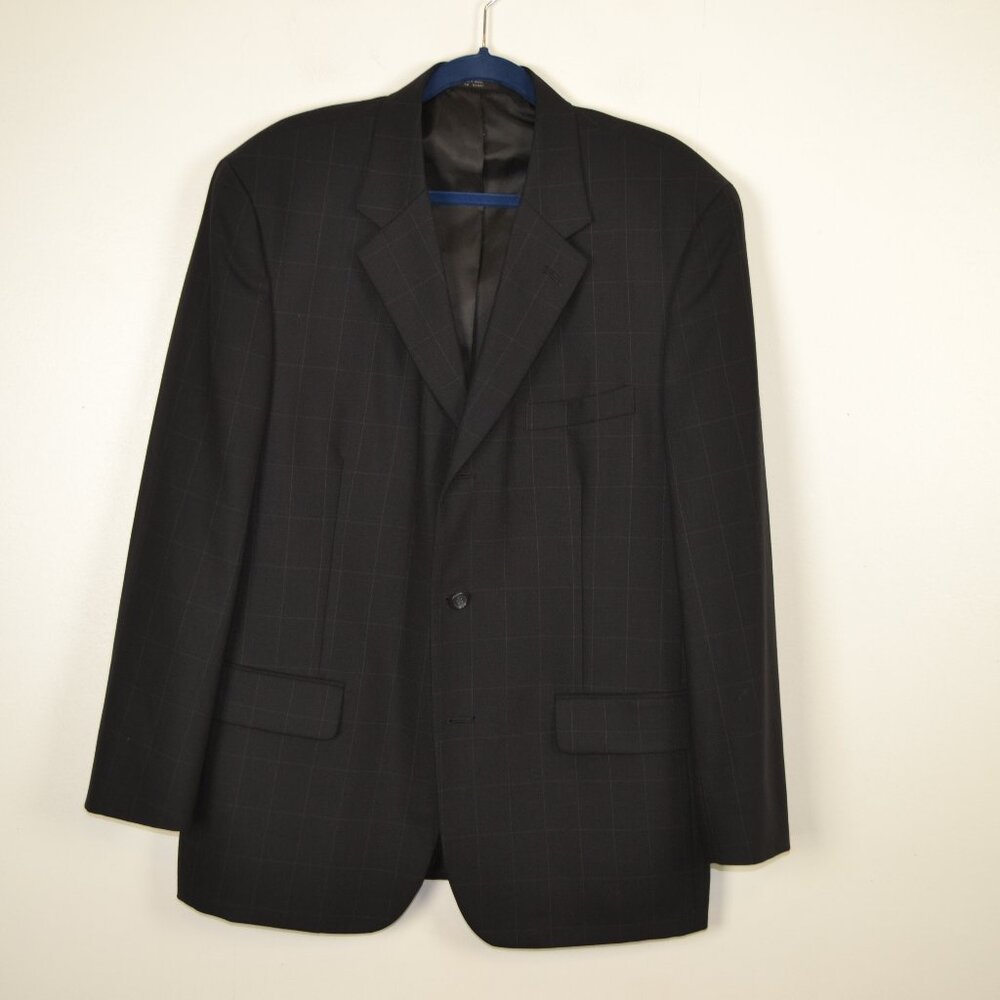 Paulo Solari Mens 42R Pure Wool Windowpane 3 Pocket Lined Sports Blazer Jacket